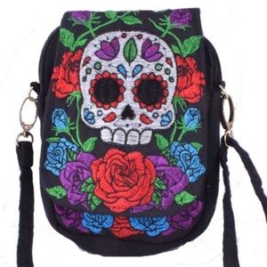 Skull Embroidered Small Crossbody Handbag Purse